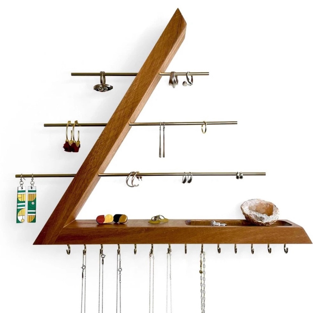 Jewelry Organizer Wall Mounted, Hardwood Hanging Jewelry Holder, Open Triangl...